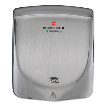WORLD DRYER® Verdedri Hand Dryer, 13.38 X 11.75 X 4, Stainless Steel, Brushed freeshipping - TVN Wholesale
